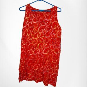 Bali Batiks Layered Lined Sleeveless Orange Hawaiian Tropical Tunic Shirt size M